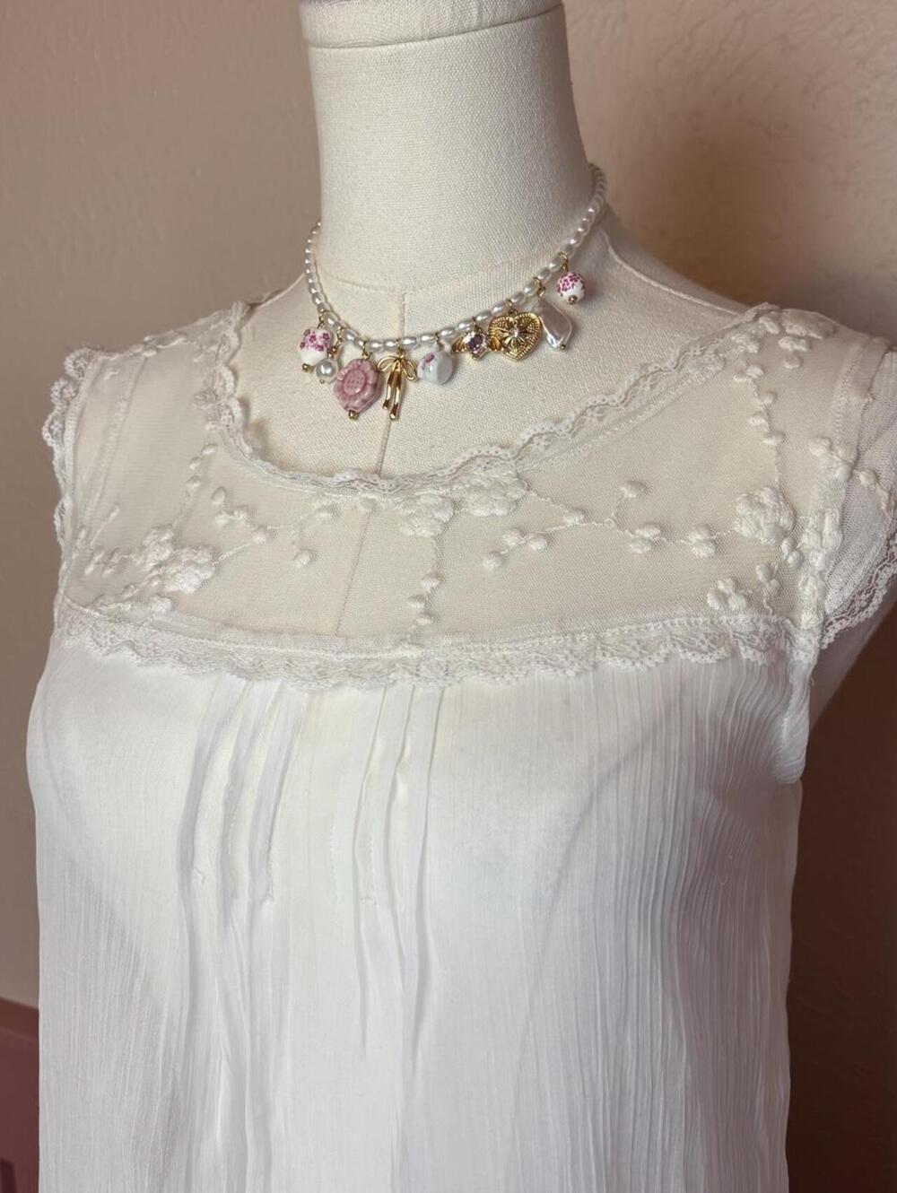 lolita white lace sheer top mandee sz small fairy cottage dolly - Picture 2 of 8